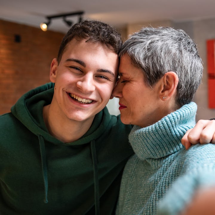 Mom and young adult son and sad about him growing up and not needing her as much.