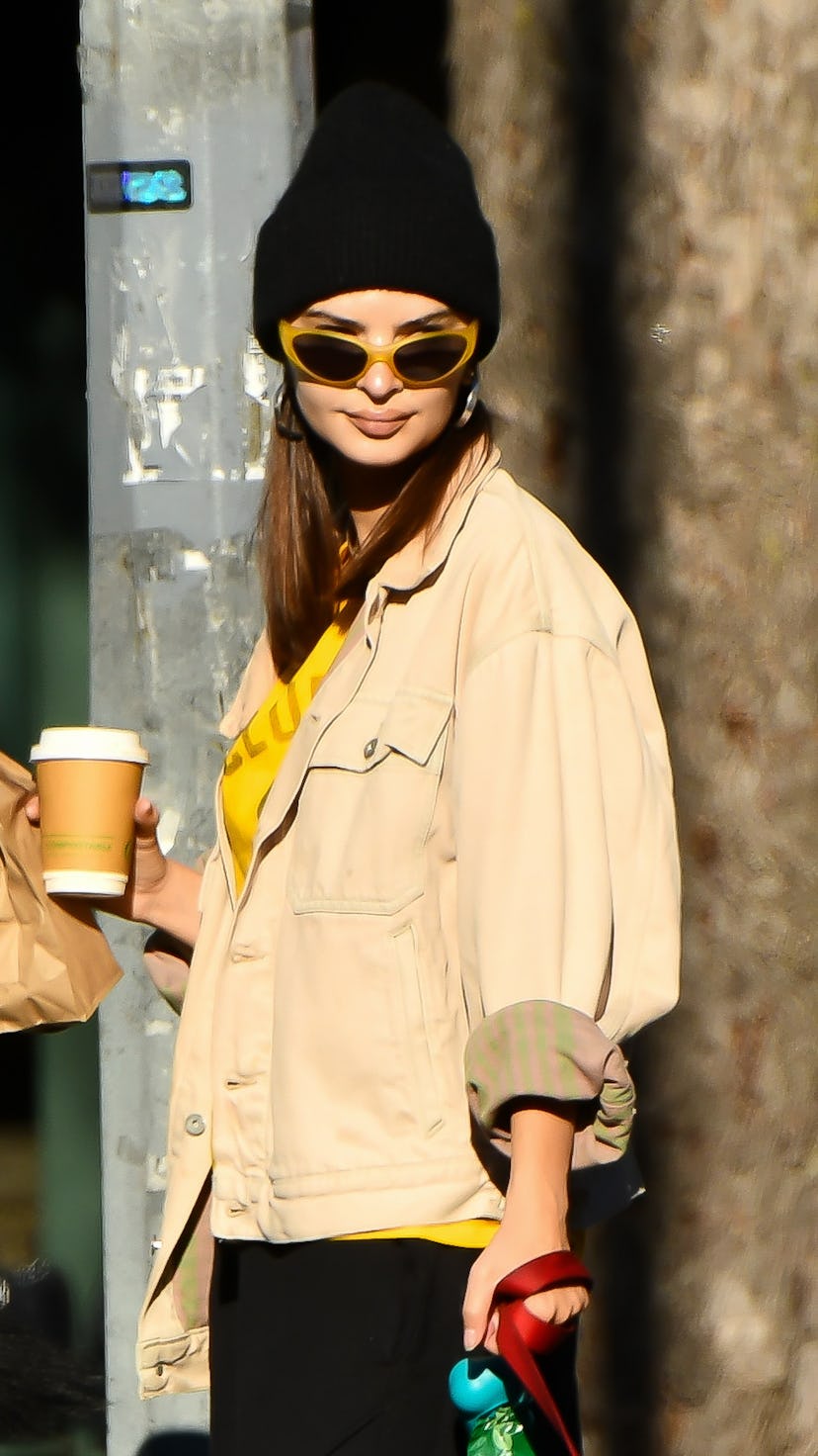 Emily Ratajkowski and her dog Colombo seen out on October 08, 2024 in New York City.