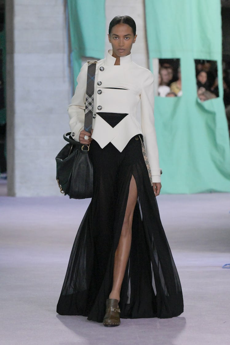 Model on the runway at Burberry RTW Spring 2025 as part of London Ready to Wear held at the National...