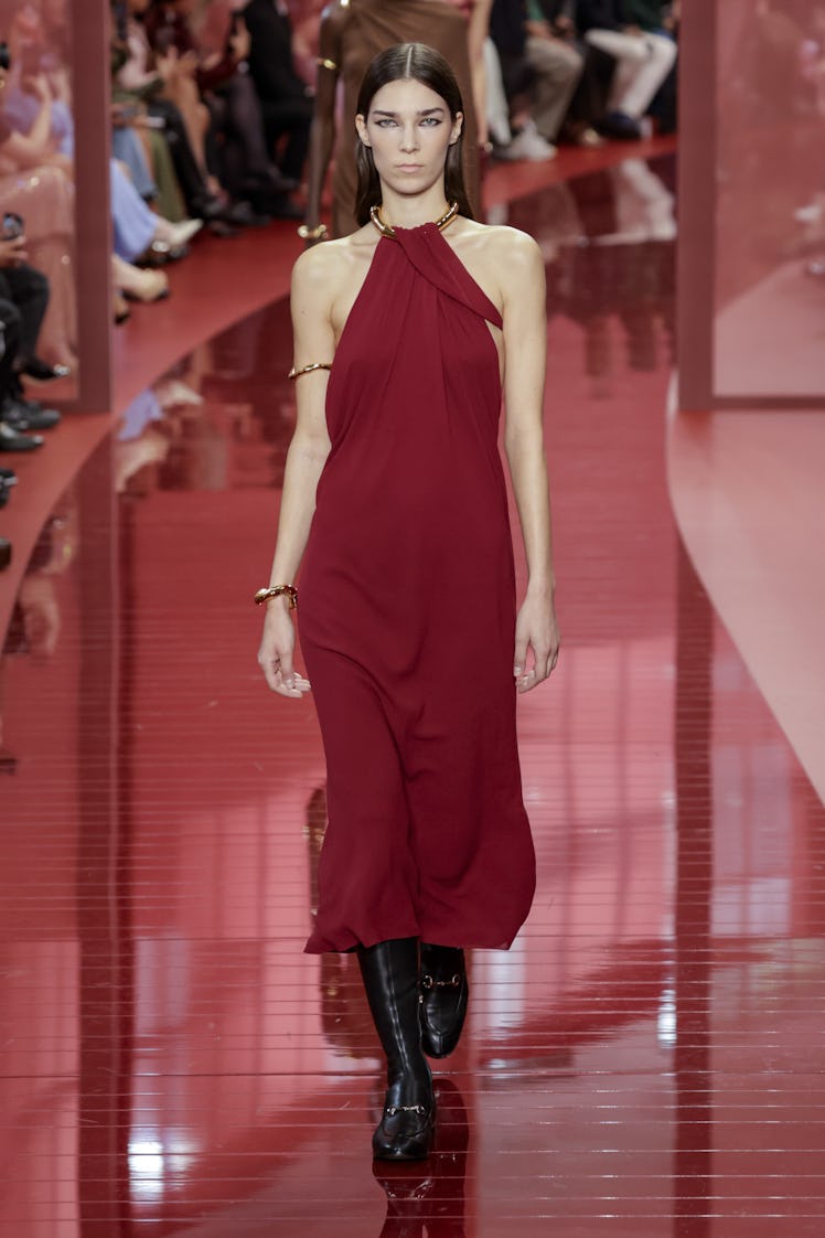 MILAN, ITALY - SEPTEMBER 20: A model walks the runway during the Gucci Ready to Wear Spring/Summer 2...