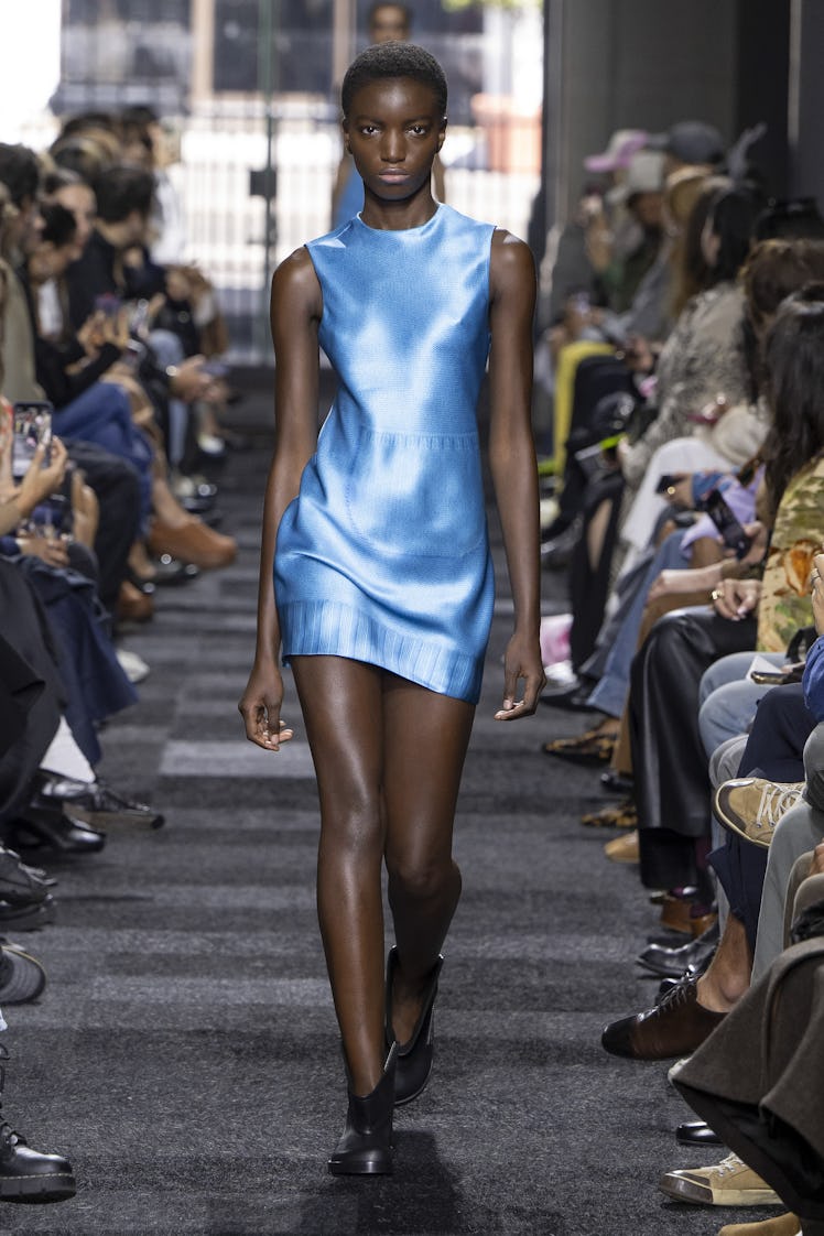 LONDON, ENGLAND - SEPTEMBER 15: A model walks the runway at the JW Anderson fashion show during Lond...