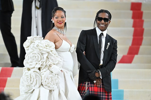 NEW YORK, NEW YORK - MAY 01: Rihanna and A$AP Rocky attend The 2023 Met Gala Celebrating "Karl Lager...