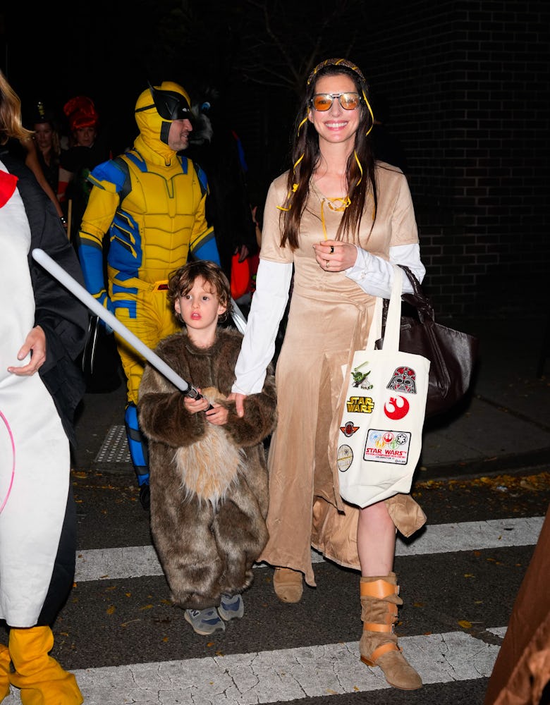 Anne Hathaway and Jack Shulman are seen on October 31, 2024 in New York City.