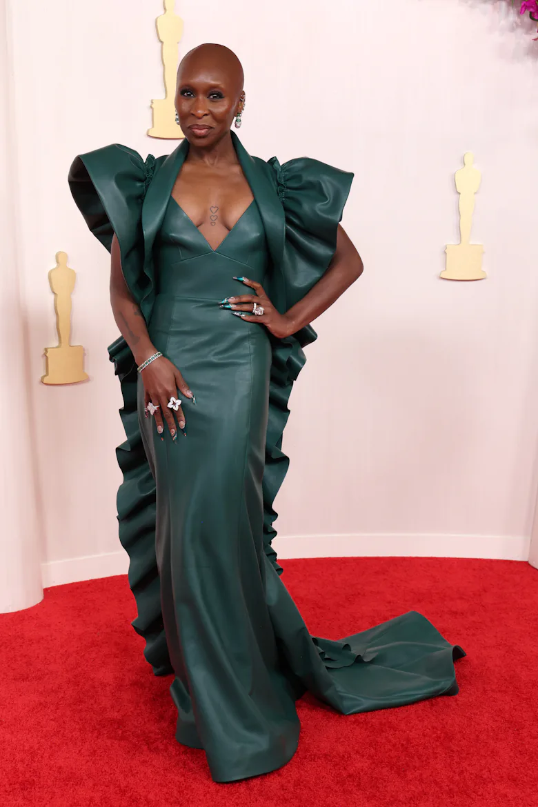 green dress for the red carpet Winnie Harlow Green Satin Off-shoulder Prom Dress