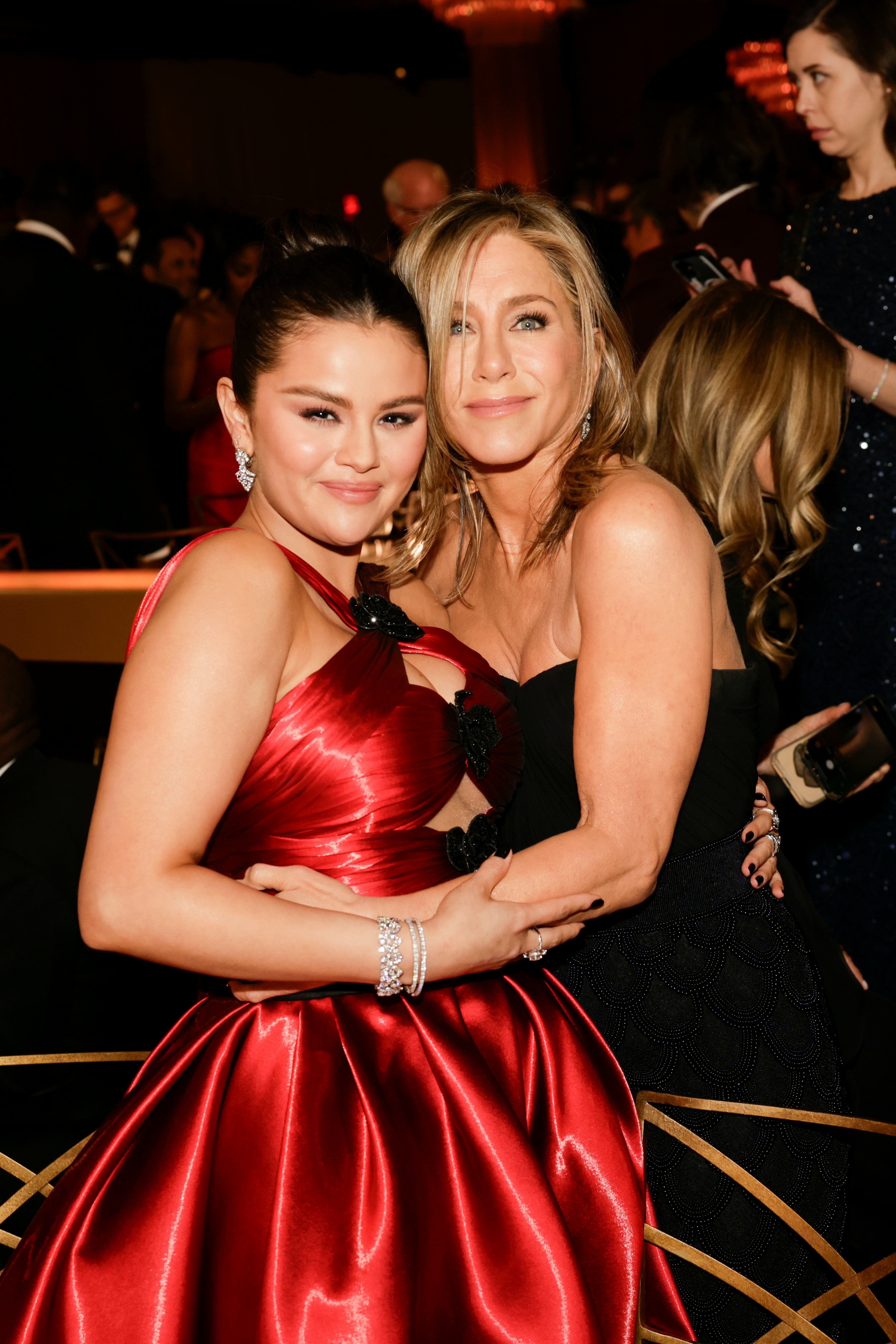 Selena Gomez and Jennifer Aniston at the 2024 Golden Globe Awards