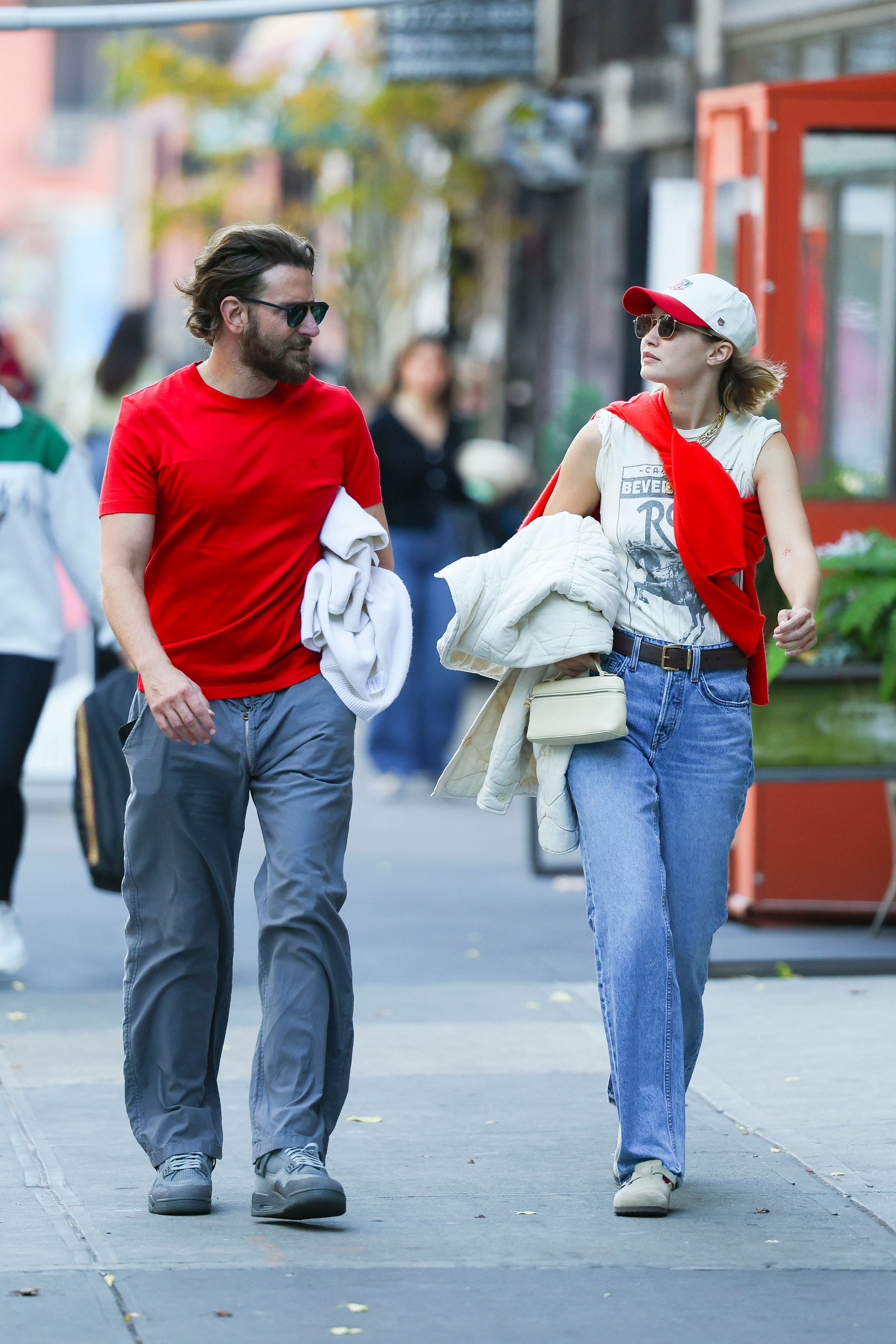 Gigi Hadid wore &ldquo;ugly shoes&rdquo; and matched with Bradley Cooper in NYC.