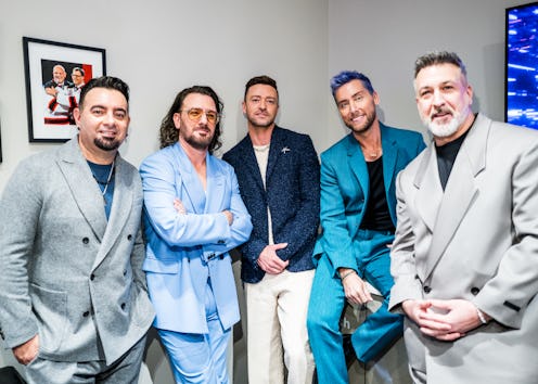 NEWARK, NEW JERSEY - SEPTEMBER 12: (L-R) Chris Kirkpatrick, JC Chasez, Justin Timberlake, Lance Bass...