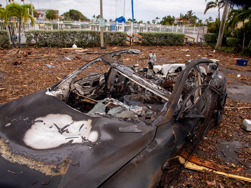 ST. PETE BEACH, FL - SEPTEMBER 28 A Tesla that exploded when it took-on salt water from Hurricane H...