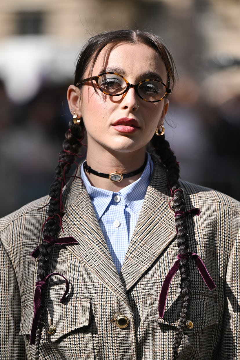 PARIS, FRANCE - OCTOBER 03: Emma Chamberlain attends the Miu Miu Womenswear Spring/Summer 2024 sho...