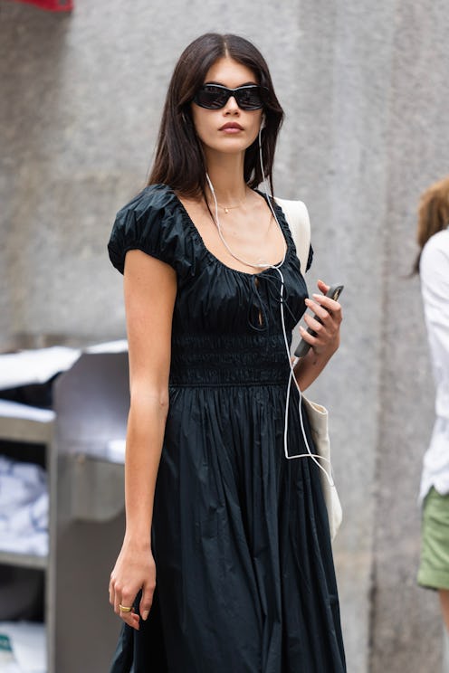 Kaia Gerber black doen dress