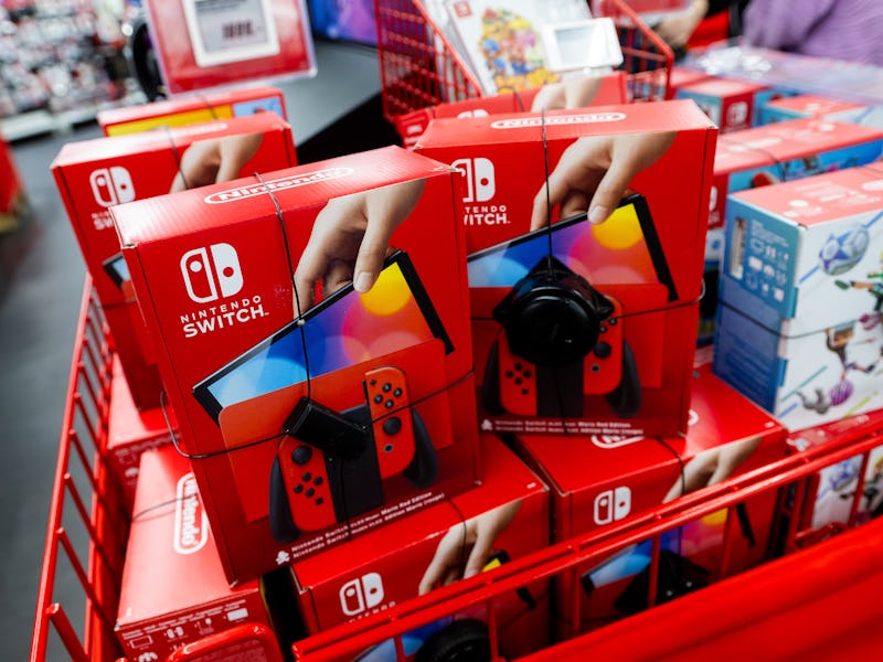 GDANSK, POLAND - 2023/12/08: Nintendo Switch gaming consoles seen at the shopping mall in Gdansk. (P...