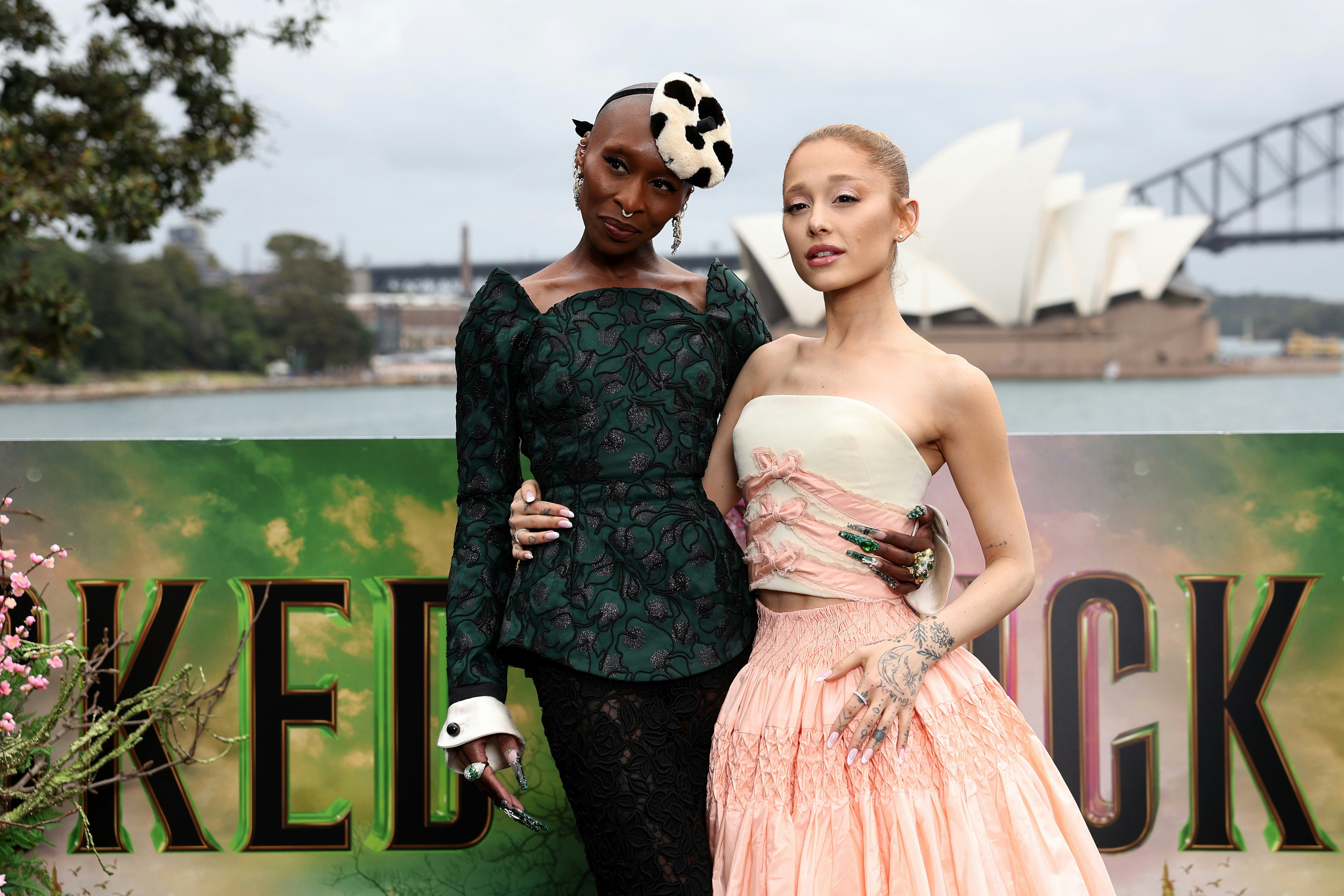 SYDNEY, AUSTRALIA - NOVEMBER 05: Cynthia Erivo and Ariana Grande pose for a photocall at Mrs Macquar&hellip;