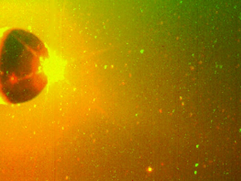This image of Jupiter's moon Io and its surrounding sky is shown in false color. Galileo. (Photo by:...