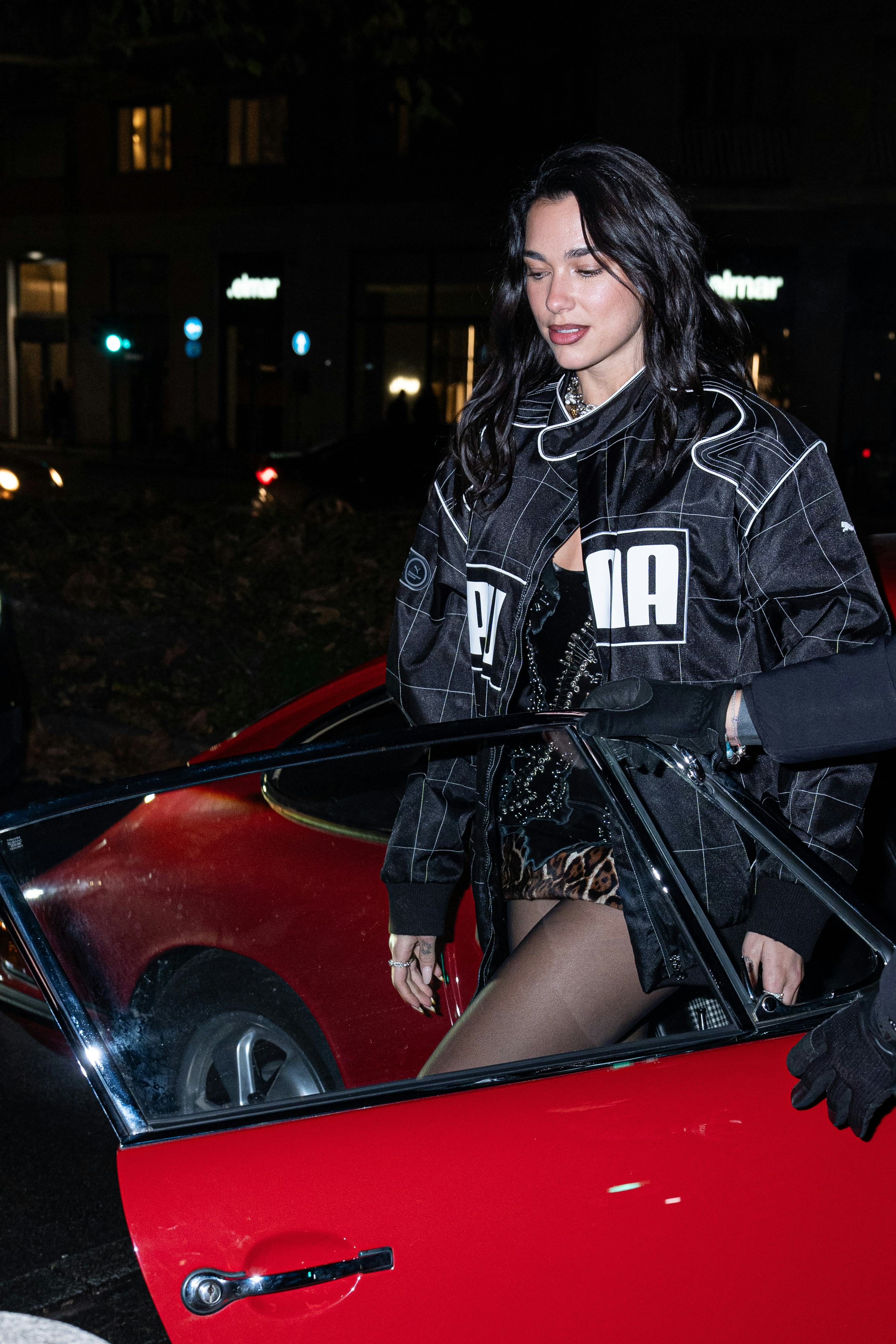 Dua Lipa wore itty-bitty leopard shorts to a Puma event.