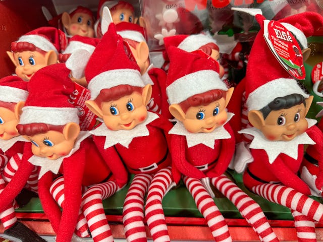 BATH, ENGLAND - NOVEMBER 18: Christmas Elf on the Shelf toys are displayed for sale on November 18,...