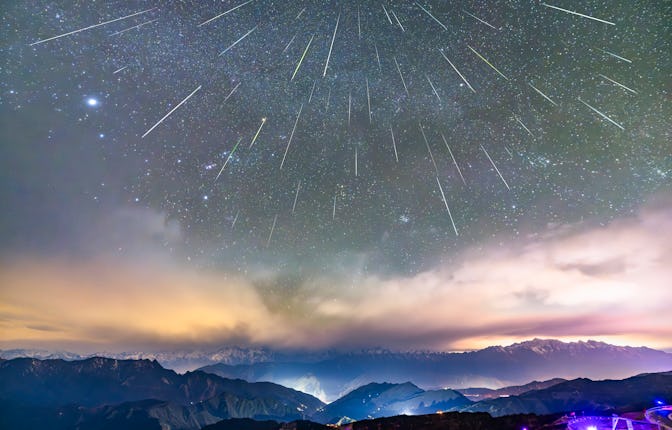 The Geminid meteor shower is being seen at the top of Niubei Mountain in Ya'an, Sichuan Province, Ch...