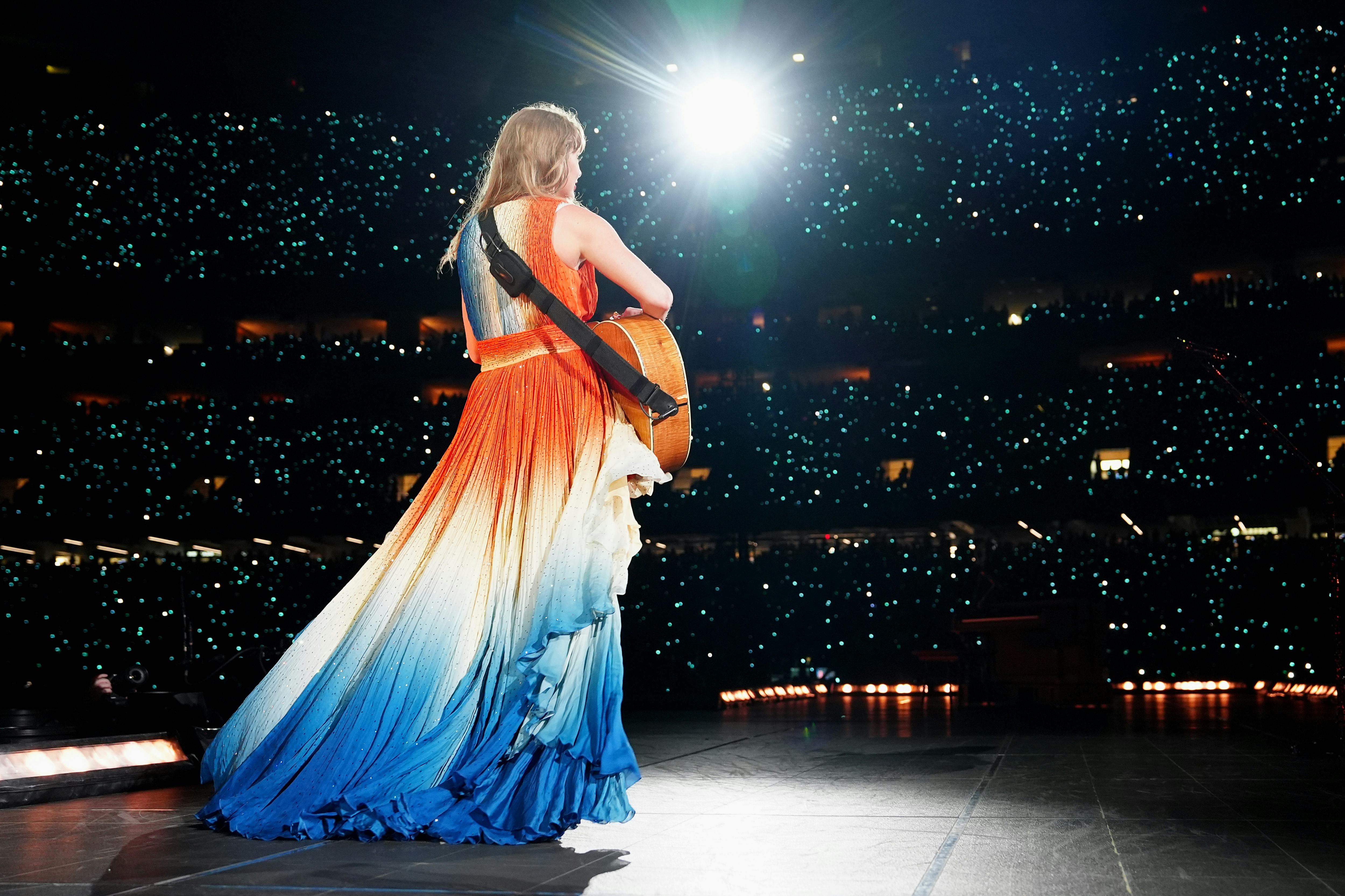 Taylor Swift performing on The Eras Tour.