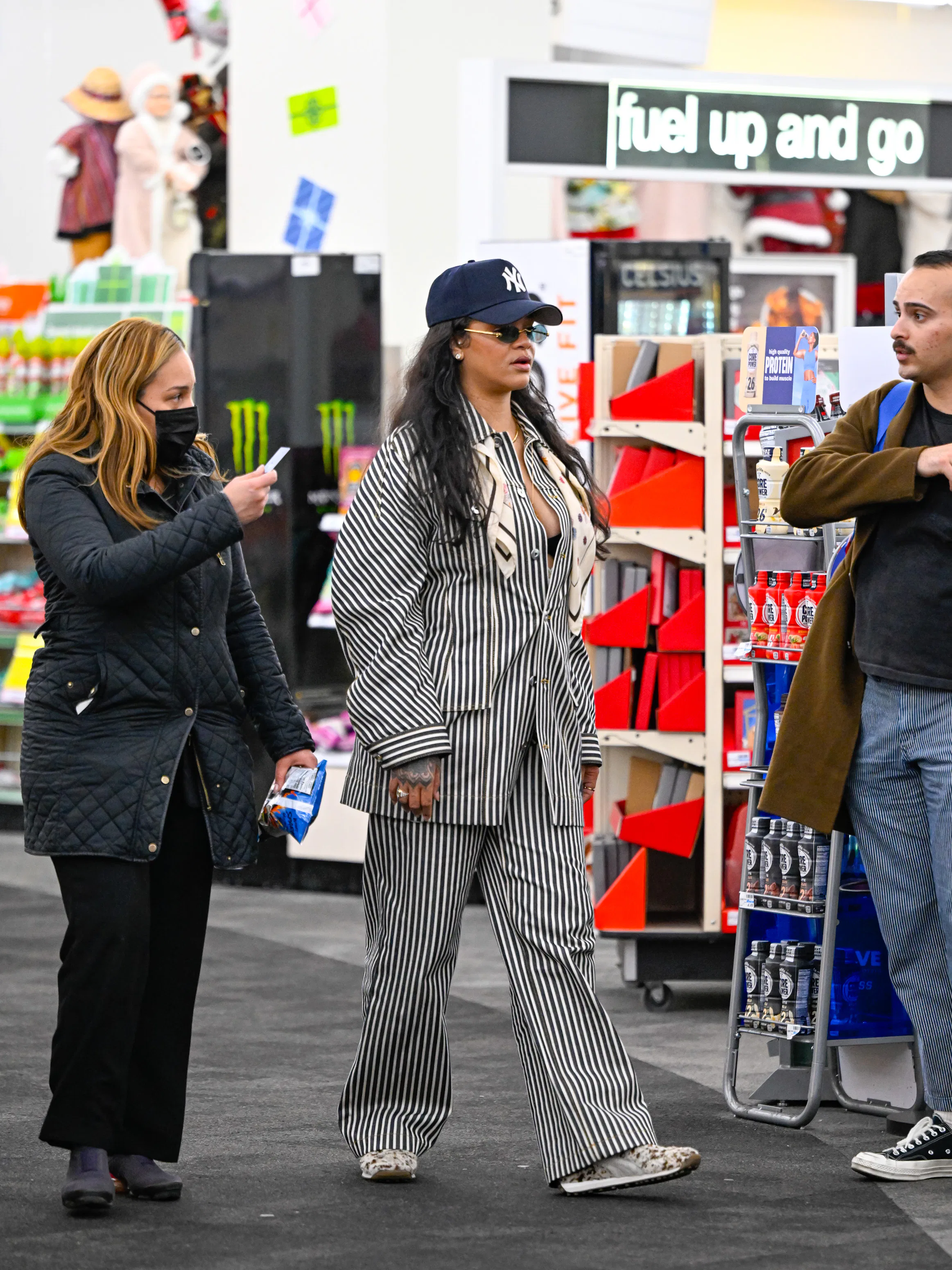 Rihanna's Pinstripe Matching Set Makes A Case For Cozy Holiday Attire