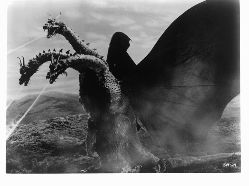 The monster blasts away in a scene from the film 'Ghidorah, The Three-Headed Monster', 1964. (Photo ...