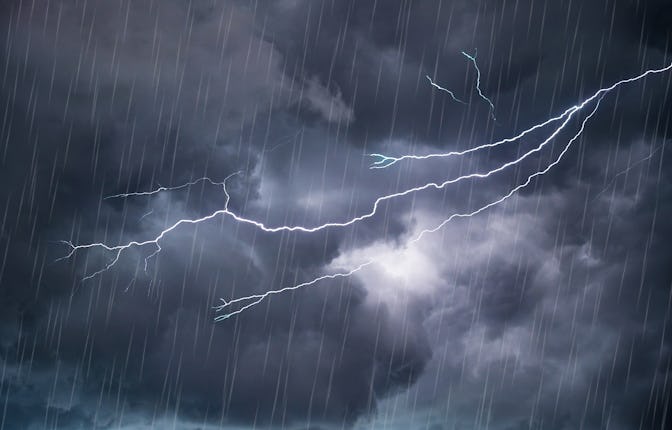 Lightning and heavy rain clouds during the rainy and thunderstorm season