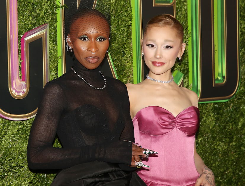 Cynthia Erivo and Ariana Grande, who lead the Wicked cast, on a red carpet.
