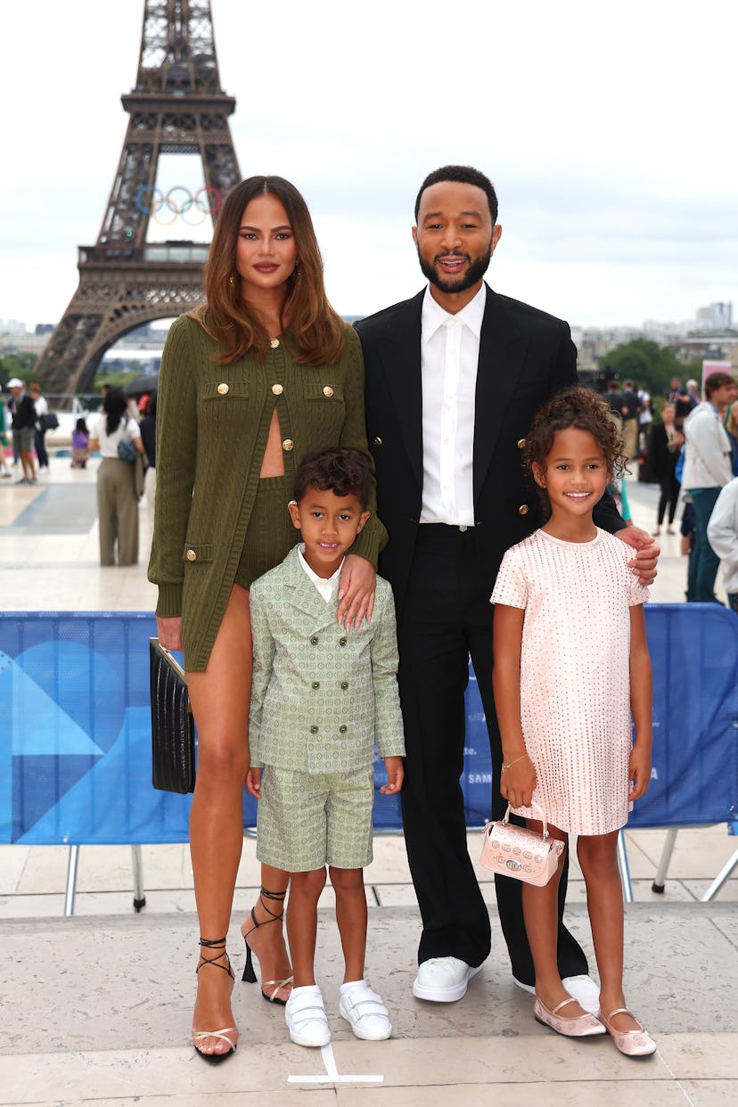 Chrissy Teigen and John Legend with kids Miles and Luna in 2024.