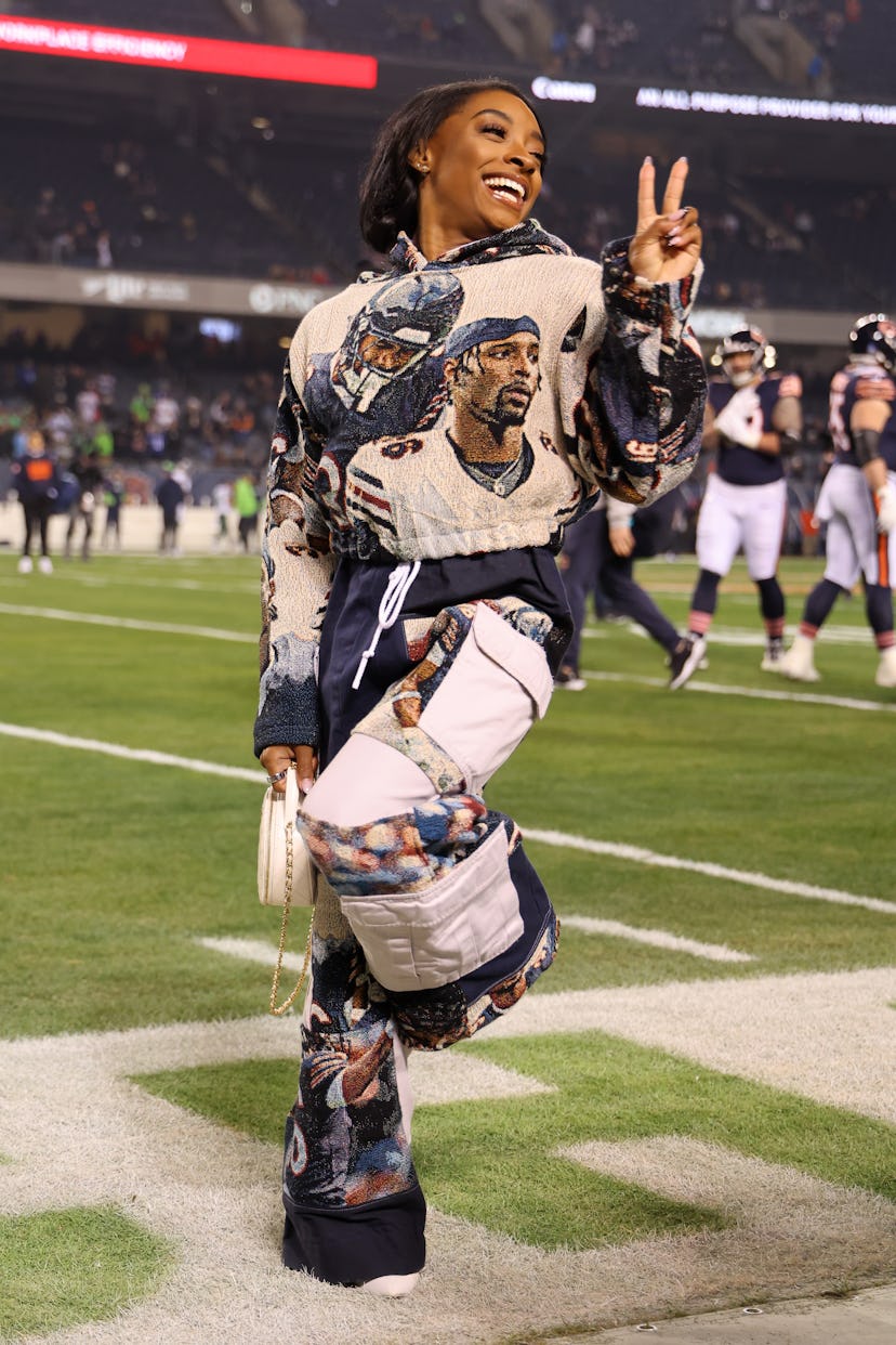 Simone Biles at the Seattle Seahawks vs. Chicago Bears NFL game on Dec. 26.