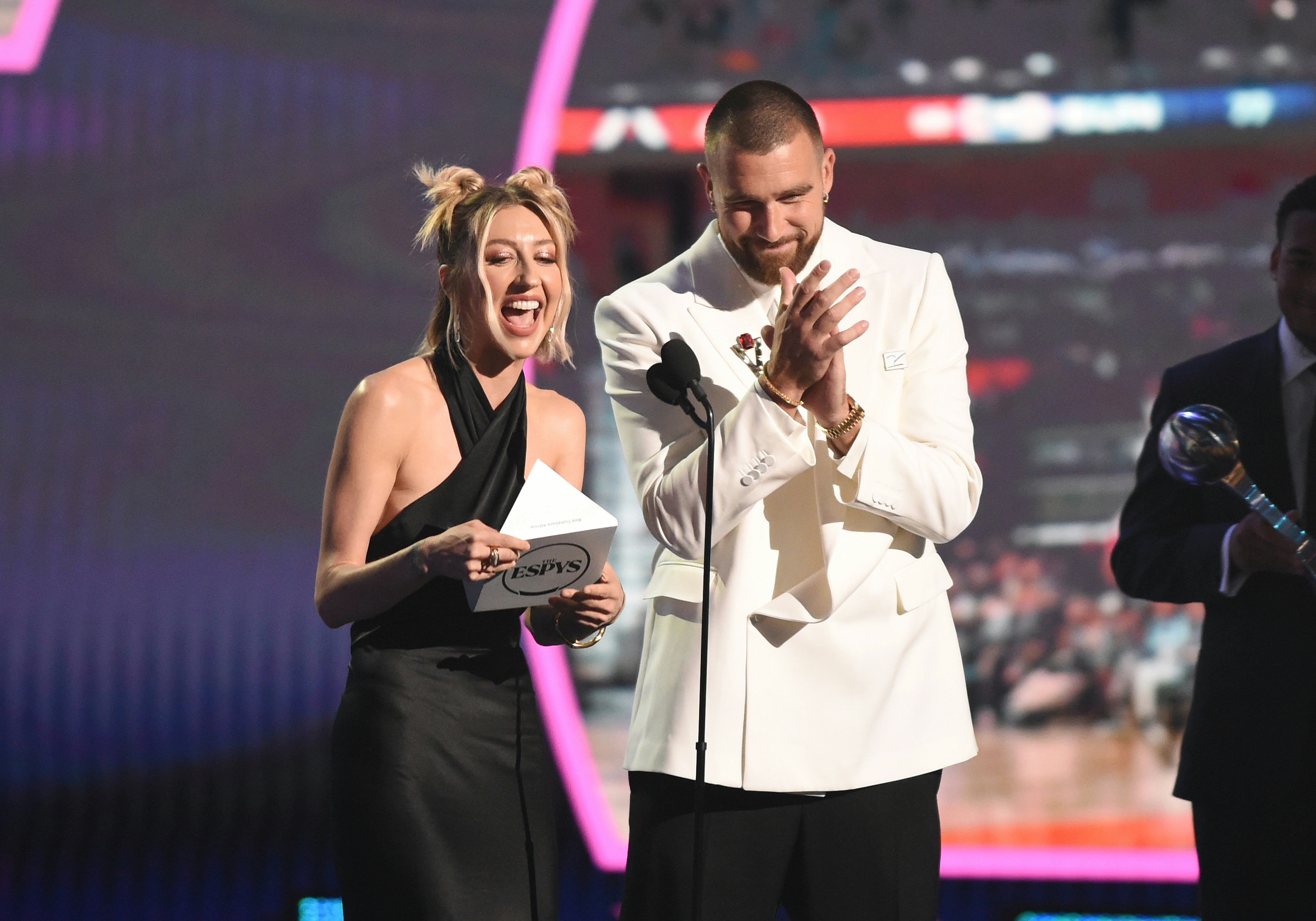 Heidi Gardner and Travis Kelce at The 2023 ESPYS held at Dolby Theatre on July 12, 2023 in Los Angel&hellip;