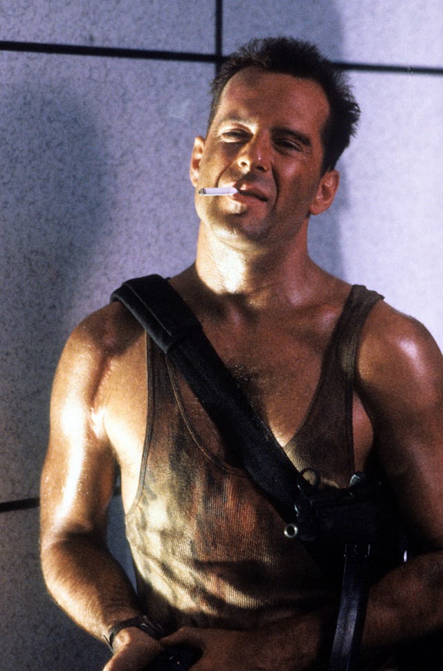 Bruce Willis with cigarette in a scene from the film 'Die Hard', 1988. (Photo by 20th Century-Fox/Ge...