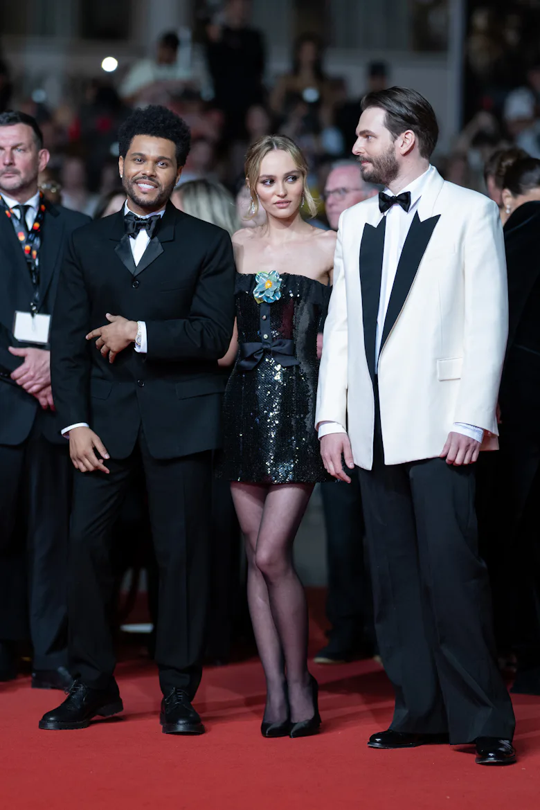 Abel "The Weeknd" Tesfaye, Lily-Rose Depp and Sam Levinson attend the "The Idol" red carpet during t...