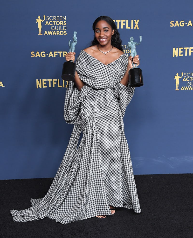 LOS ANGELES, CALIFORNIA - FEBRUARY 24: Ayo Edebiri poses at the 30th Annual Screen Actors Guild Awar...