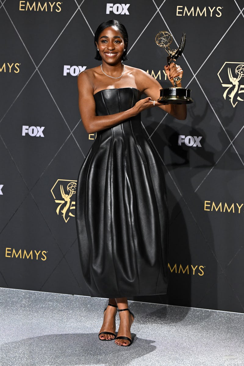 Outstanding Supporting Actress in a Comedy Series Ayo Edebiri, The Bear, poses in the press room dur...