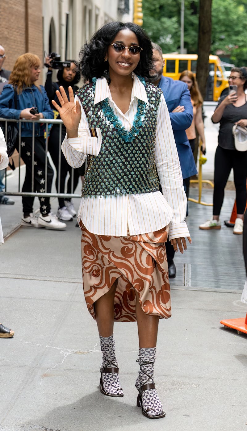 NEW YORK, NEW YORK - JUNE 12: Actress and comedian Ayo Edebiri is seen leaving the ABC's "The View" ...