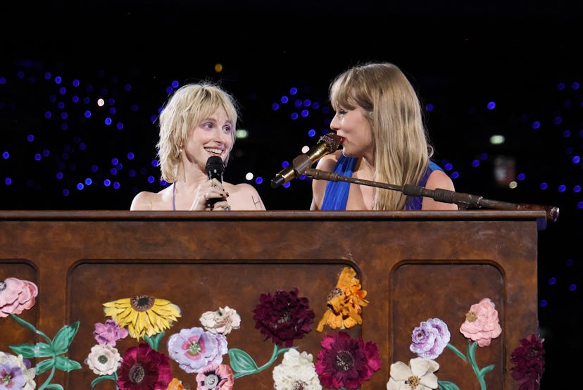 Taylor Swift and Hayley Williams of Paramore perform a duet on stage during The Eras Tour