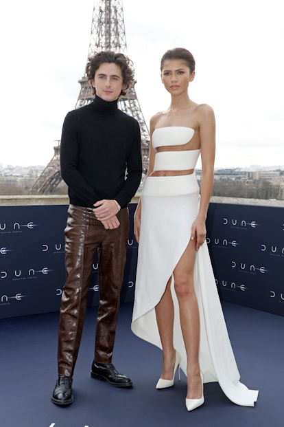 Timothée Chalamet and Zendaya attend the "Dune 2" Photocall at Shangri La Hotel. 