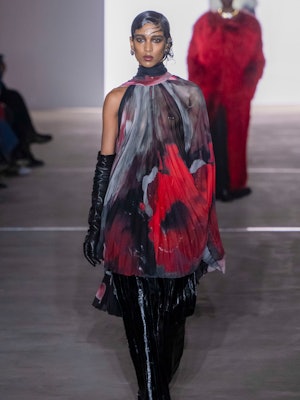 A model walks the runway during the Prabal Gurung Ready-to-Wear Fall/Winter 2024-2024 show and...