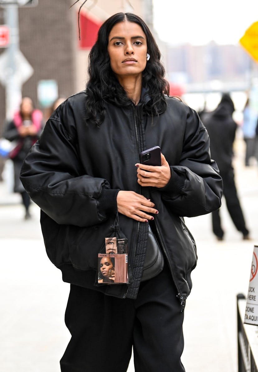 Lakshmi Menon textured nails outside Jason Wu show NYFW fall/winter 2024
