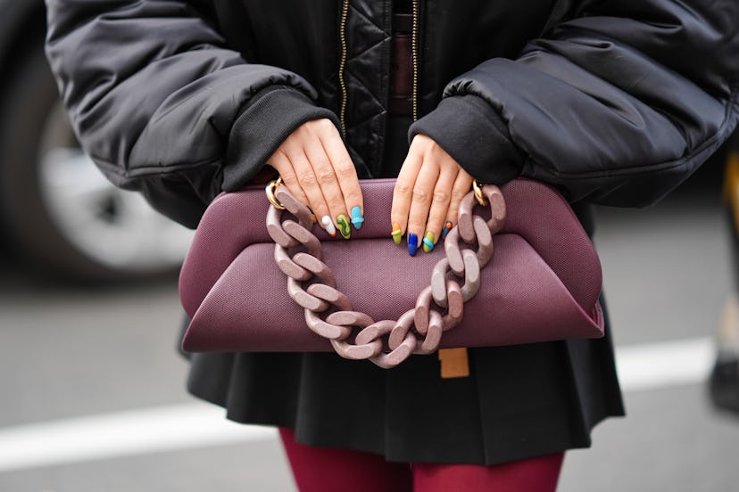Samia Laaboudi textured nails outside Coach at NYFW fall/winter 2024