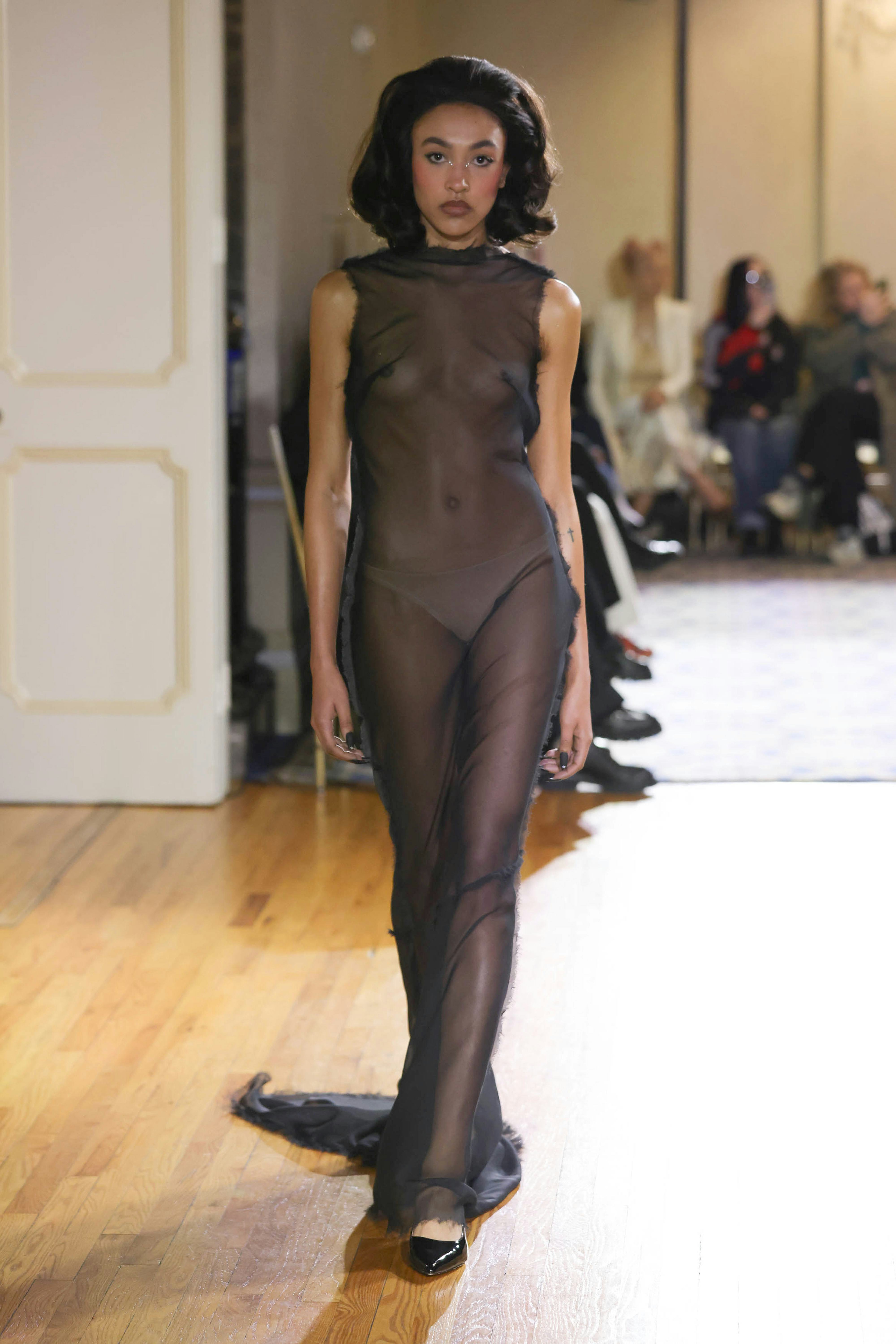 A model walks the runway at the Christian Cowan fashion show during New York Fashion Week.