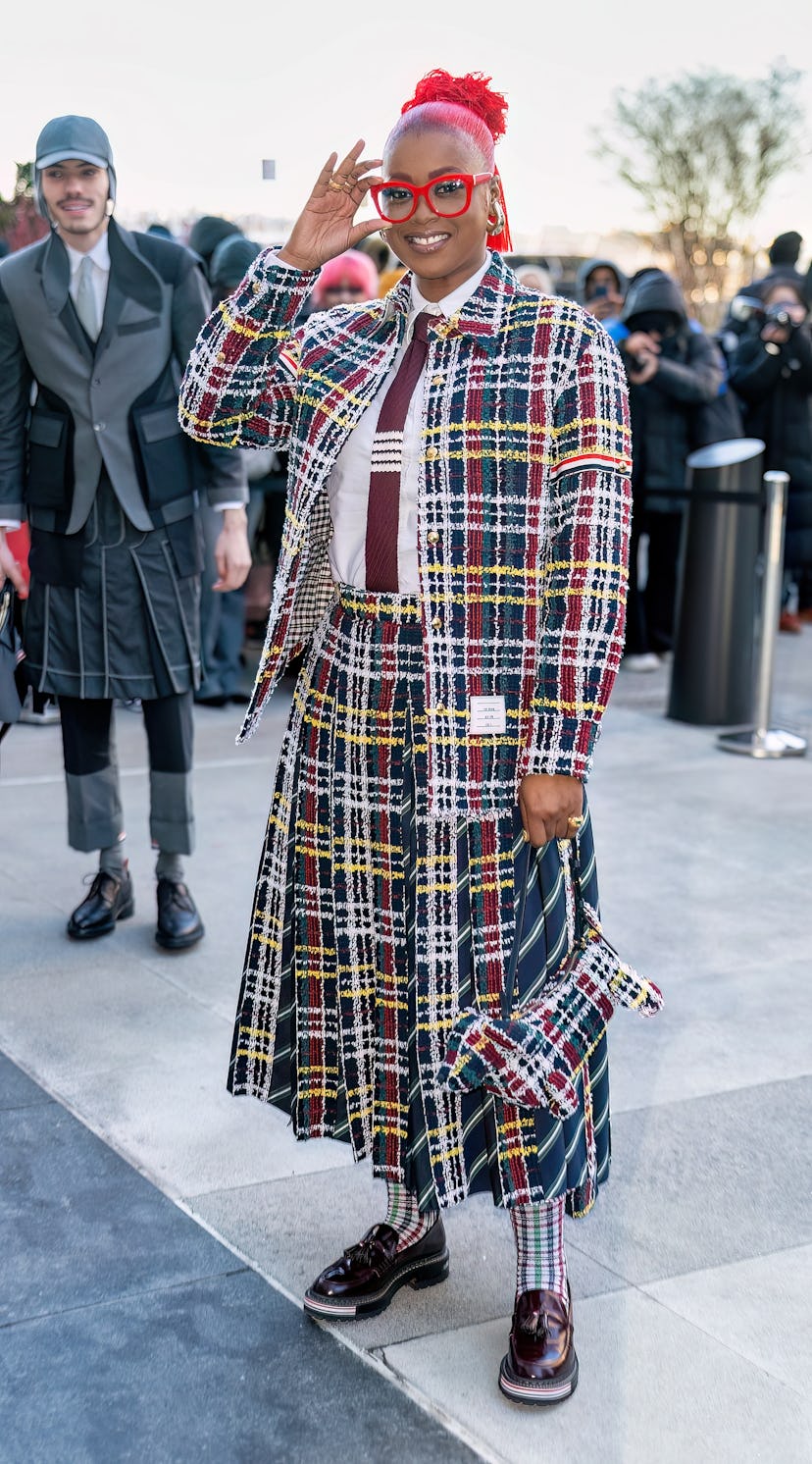 NEW YORK, NEW YORK - FEBRUARY 14: Rapper Tierra Whack is seen arriving to the Thom Browne fashion sh...