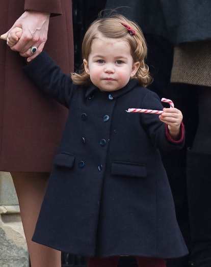 BUCKLEBURY, BERKSHIRE - DECEMBER 25:  Princess Charlotte of Cambridge attends Church on Christmas Da...