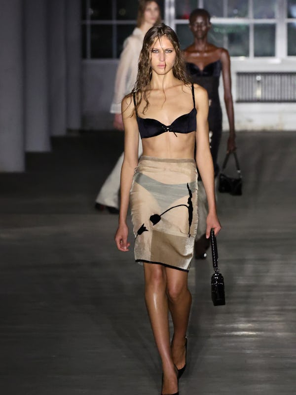 A model walks the runway at the Ludovic De Saint Sernin fashion show. 
