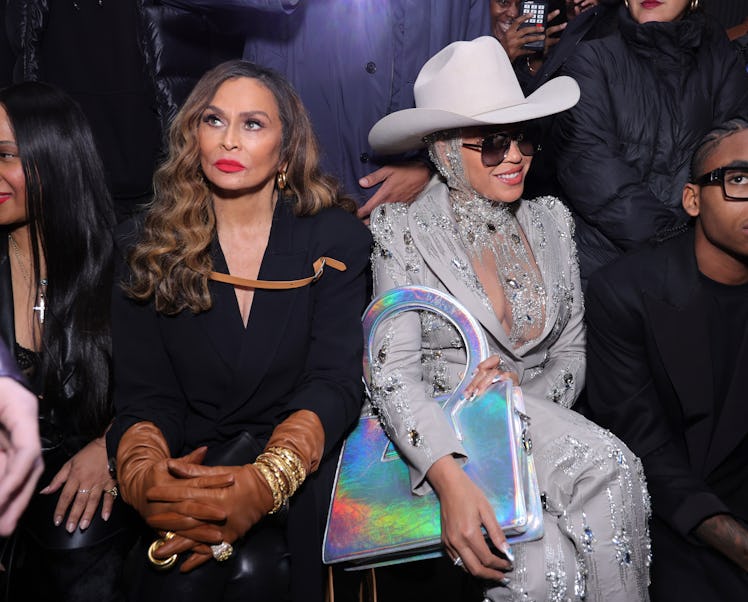 Tina Knowles and Beyoncé attend the Luar fashion show during New York Fashion Week on February 13, 2...