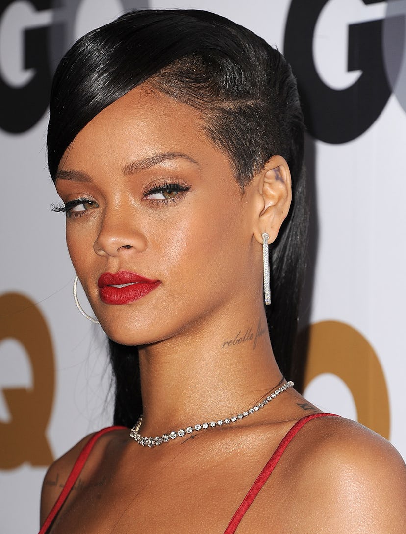 Rihanna small neck tattoo