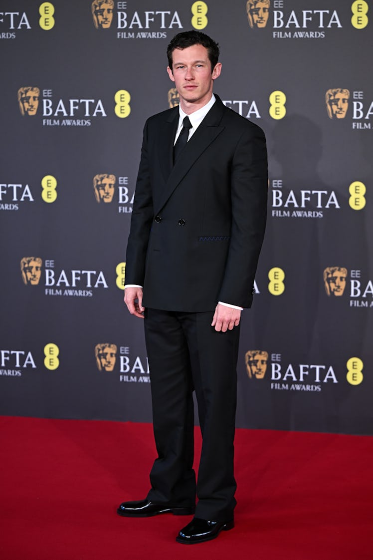 LONDON, ENGLAND - FEBRUARY 18: Callum Turner attends the 2024 EE BAFTA Film Awards at The Royal Fest...