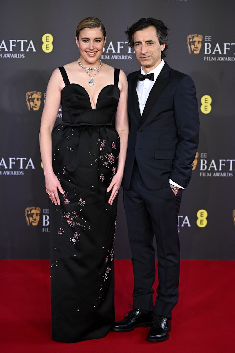 LONDON, ENGLAND - FEBRUARY 18: Greta Gerwig and Noah Baumbach attend the 2024 EE BAFTA Film Awards a...