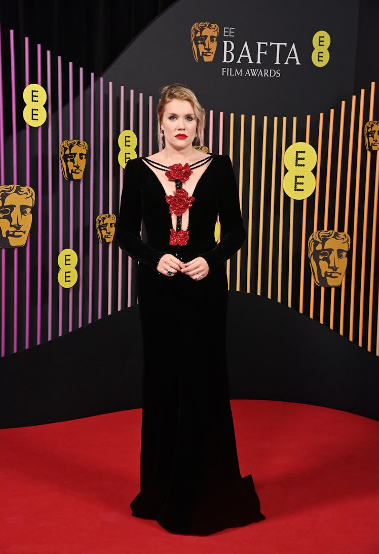 LONDON, ENGLAND - FEBRUARY 18: Emerald Fennell attends the 2024 EE BAFTA Film Awards at The Royal Fe...