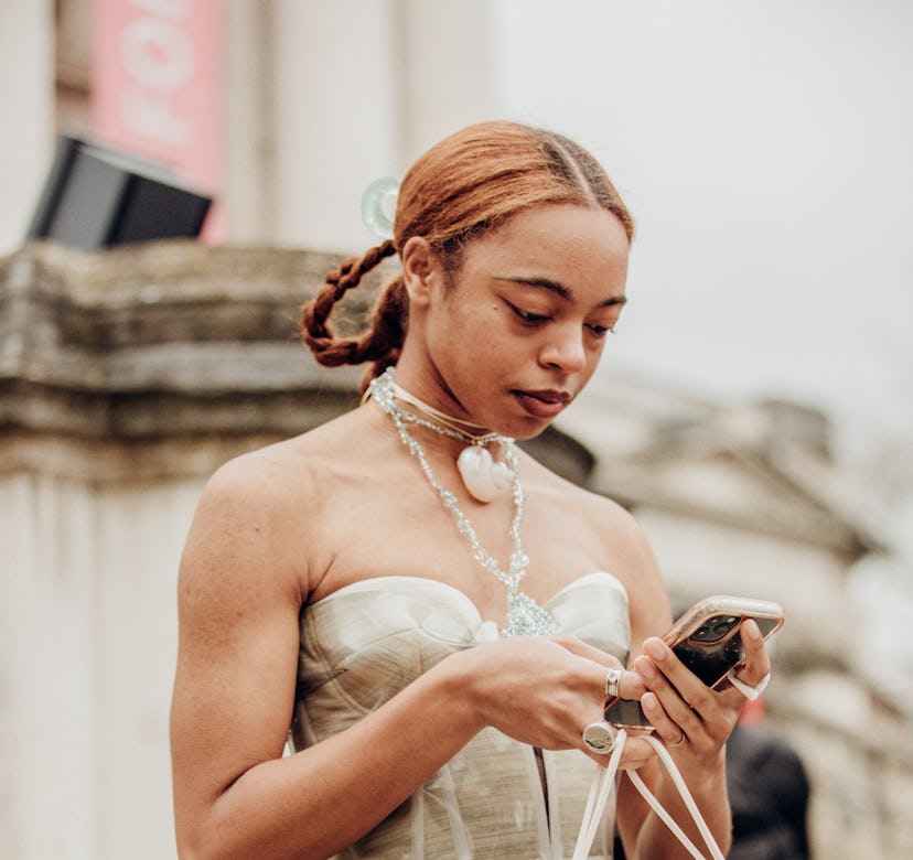 Red hair beauty street style London Fashion Week fall winter 2024