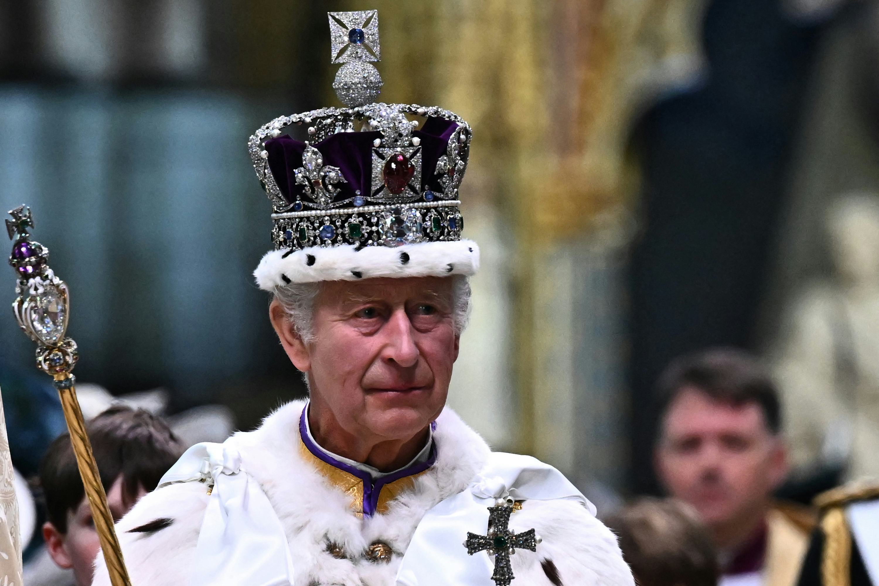 King Charles III attends his coronation ceremony.