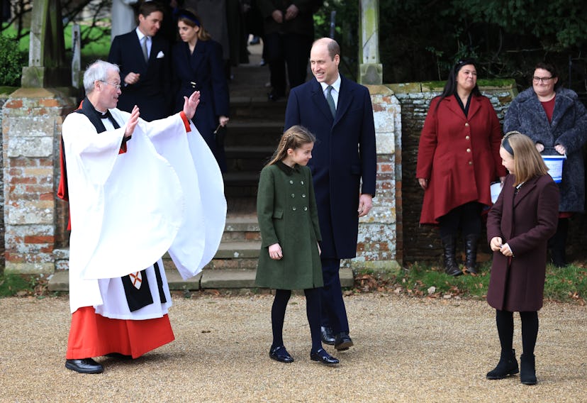 Princess Charlotte, Prince William, Prince of Wales and Mia Tindall attend a church service. 